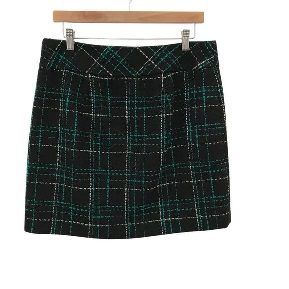 Loft Pencil Mini Skirt Women's Size 10 Black Green Tweed Lined - Picture 3 of 4
